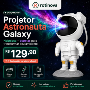 Projetor astronauta com controle remoto, estrelas e nebulosa